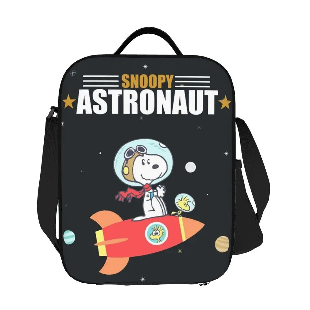 Custom Cartoon Snoopy Astronaut Lunch Bag Women Warm Cooler Insulated Lunch Box for Student School