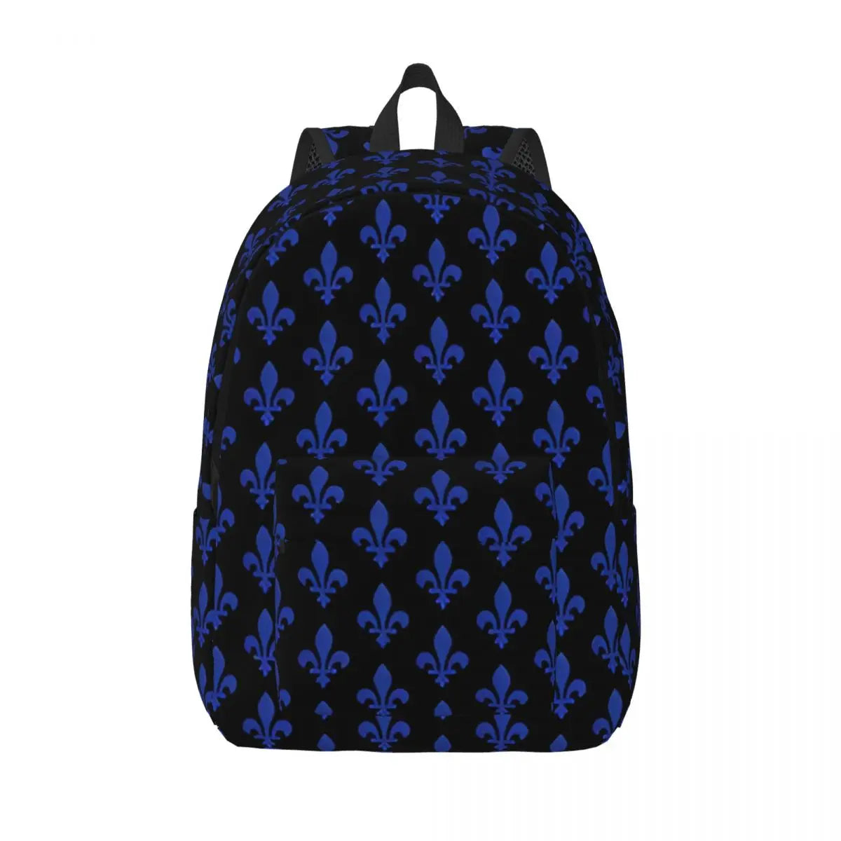 Elegant Lily Flower Fleur-De-Lys Blue And Black Backpack for Men Women Cool High School Daypack Laptop Canvas Bags with Pocket