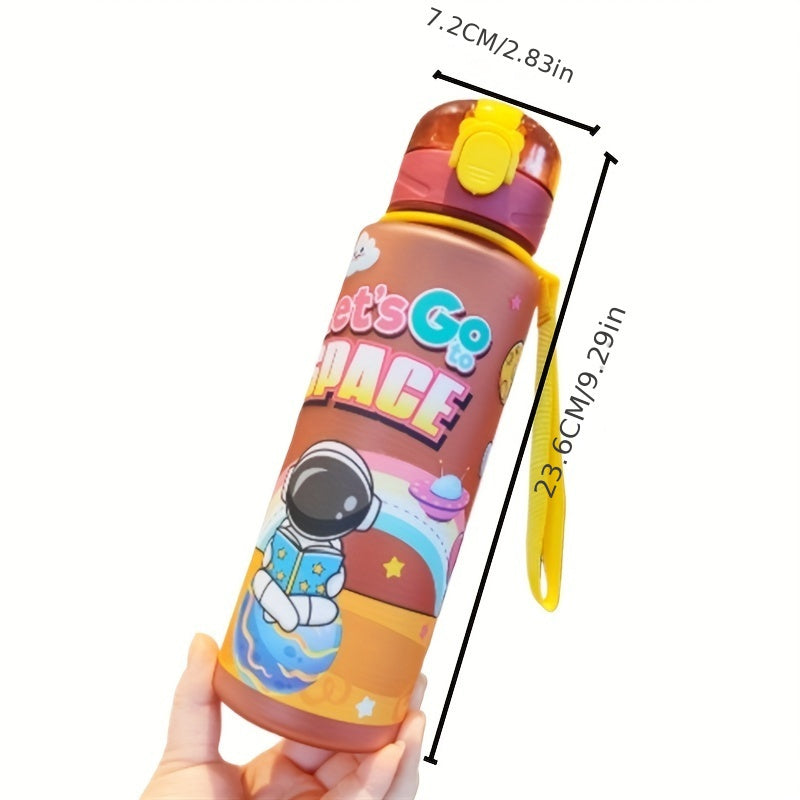 1pc 700ml Space Astronaut Themed Plastic Water Bottles With Carrying Strap, Leakproof Drink Cup With Flip Lid For Kids, Portable & Adorable Beverage Cup For School And Travel