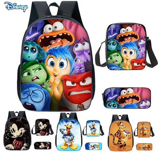 Disney 3pcs Set: Mickey, Minnie & Donald Duck Backpack With Lunch Bag And Pencil Case - Durable Nylon, Zip Closure, Polyester Lined - Perfect For School & Everyday Fashion