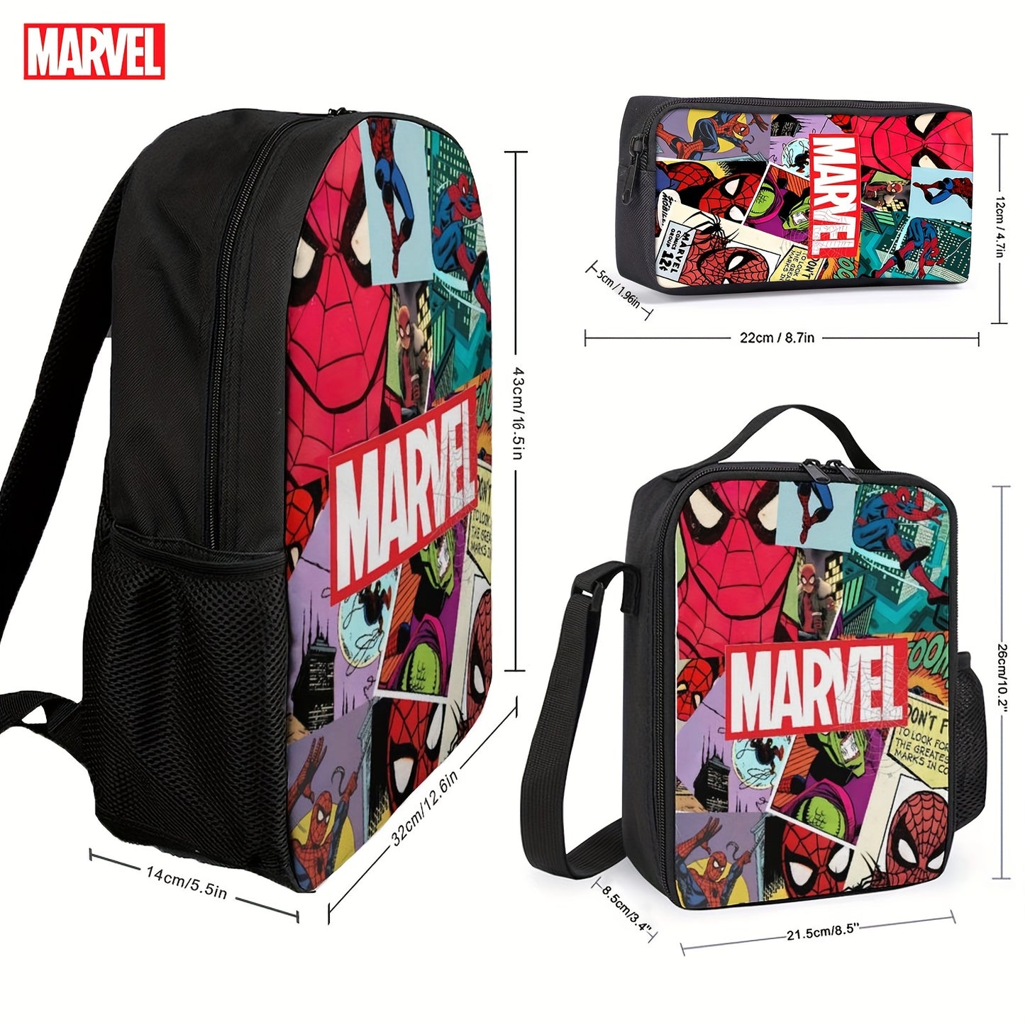 3pcs Spider-Man Design Backpack With Small Bag And Pencil Case Set, Unisex Bag For School Outfits Halloween Gift