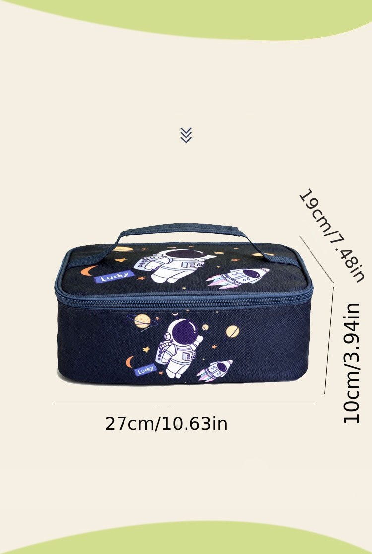 Cartoon Print Insulated Lunch Handbag, Lightweight Zipper Bento Bag, Suitable For Picnic & Work & School !