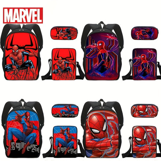 Disney Spider-Man Printed Shoulder Bag Three-pcs Set Crossbody Lunch Bag Pencil Case Men's and Women's Reduced Burden Backpack School Bag Lightweight Travel Backpack