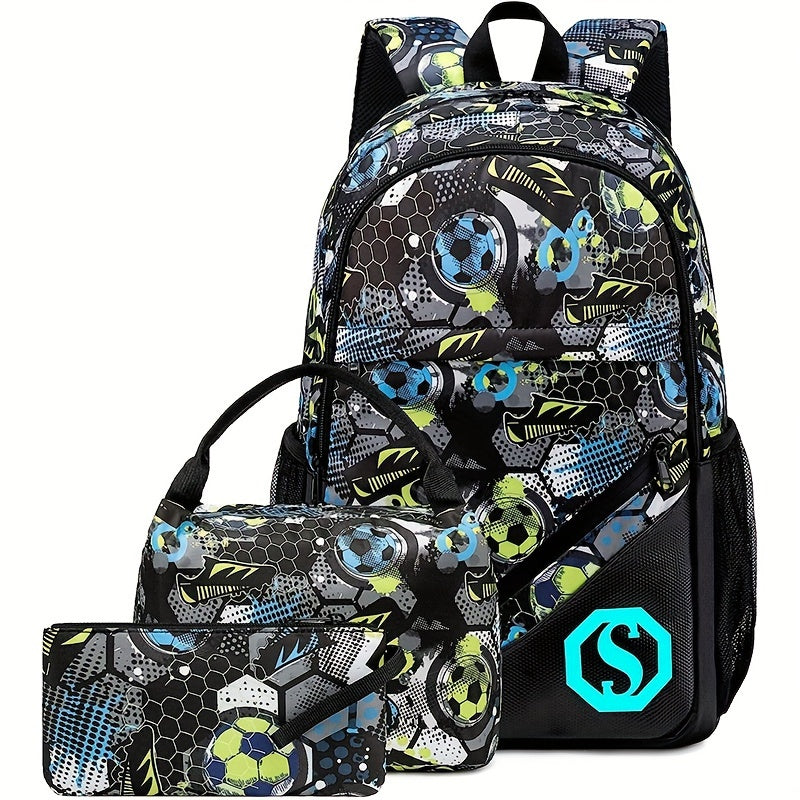 3pcs/set Glow In The Dark Backpack For Middle School Students, Boys Girls Student Backpack With Lunch Box And Pencil Case